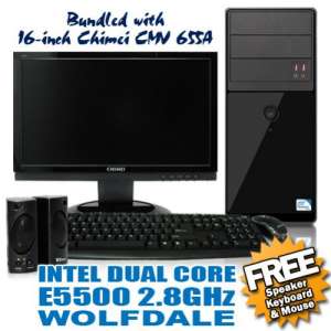BRAND NEW Intel Pentium DUAL CORE E5500 2.8GHz WolfdaleASROCK G31M-S BUNDLE with Rise D-023 PC Case and 16-inch Chimei CMV 655A Wide LCD Monitor with 