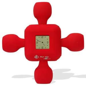 USB Hub (4 Port) with Digital Clock [Red]