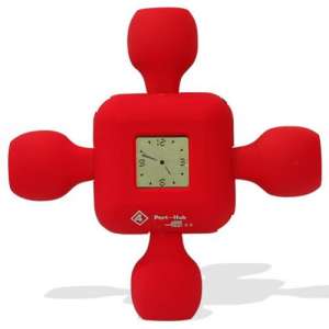 Cross-like USB Hub (4 Port) with Digital Clock [Red]