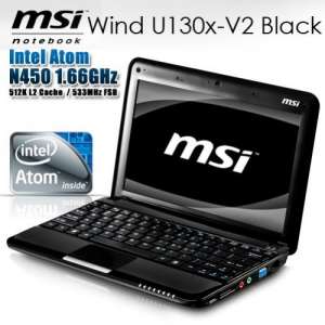 Affordable brand new laptops/MSI WIND U130x-V2 Black Intel Atom N450 1.66GHz/1GB DDR2/250GB SATA/Card Reader/1.3MP Webcam/WIFI Ready