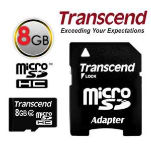 8 GB Transcend microSDHC Card with MicroSD Adapter