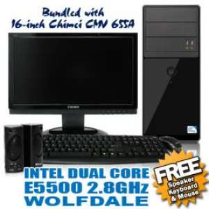 BRAND NEW Intel Pentium DUAL CORE E5500 2.8GHz WolfdaleASROCK G31M-VS2 BUNDLE with Rise D-023 PC Case and 16-inch Chimei CMV 655A Wide LCD Monitor wit