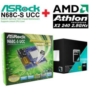 Brand New ASROCK N68C-S UCC with NVidia GeForce 7025 / nForce 630a Chipset for AMD Processors Supports Unlock CPU Core Bundled with AMD Athlon X2 240 