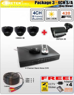 CCTV SURVEILLANCE Coretek Package 3 - 4CH Stand Alone [Day View]